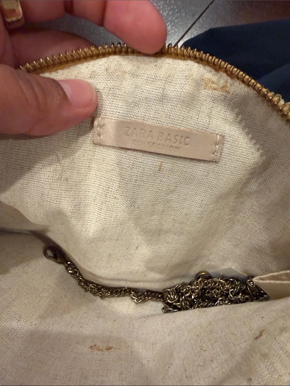 Zara pizza Beaded Half-Moon Clutch in Gold with Red, Black and Green Accents